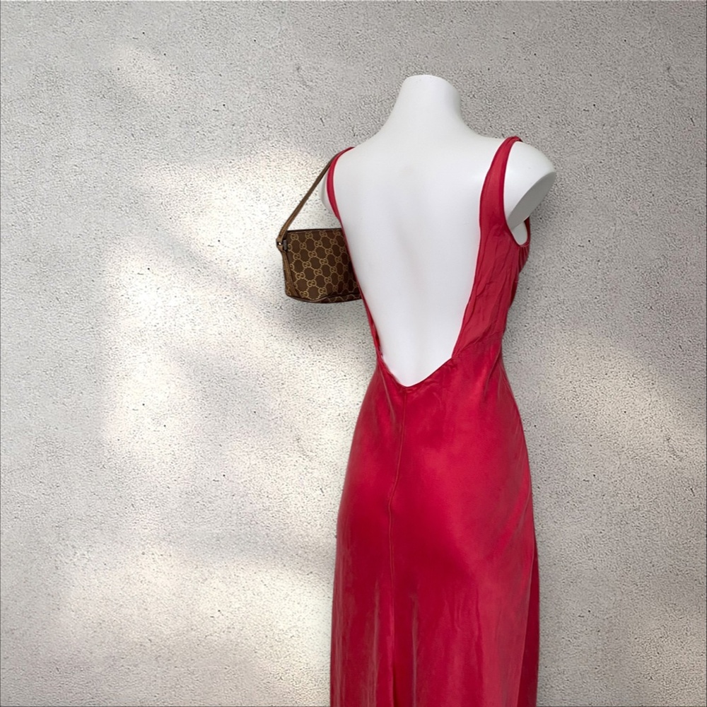 RARE VTG Victoria’s Secret 100% Silk Red Cowl Neck Backless Maxi Dress - Picture 5 of 9